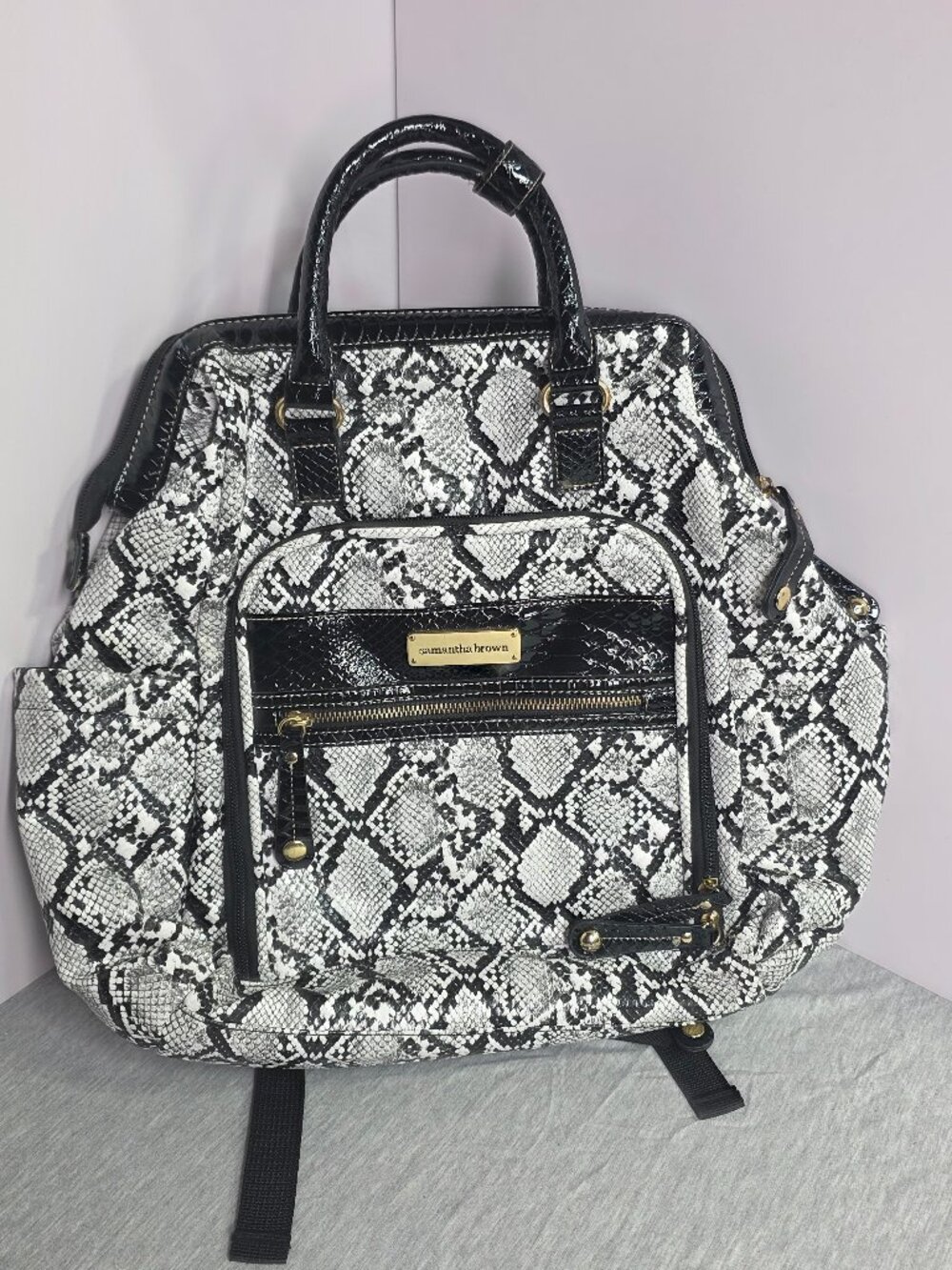 Samantha Brown Black White Snakeskin Convertible Backpack NWT